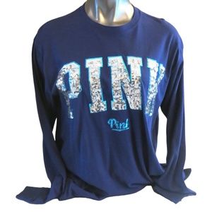 Victoria's Secret PINK Dark Purple w/ Silver Sequins Bling Campus Crew Tee M